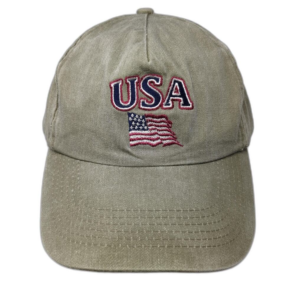 USA Flag Slideback 5 Panel Cap Green OS Adjustable Embroidered Hoxer Headwear